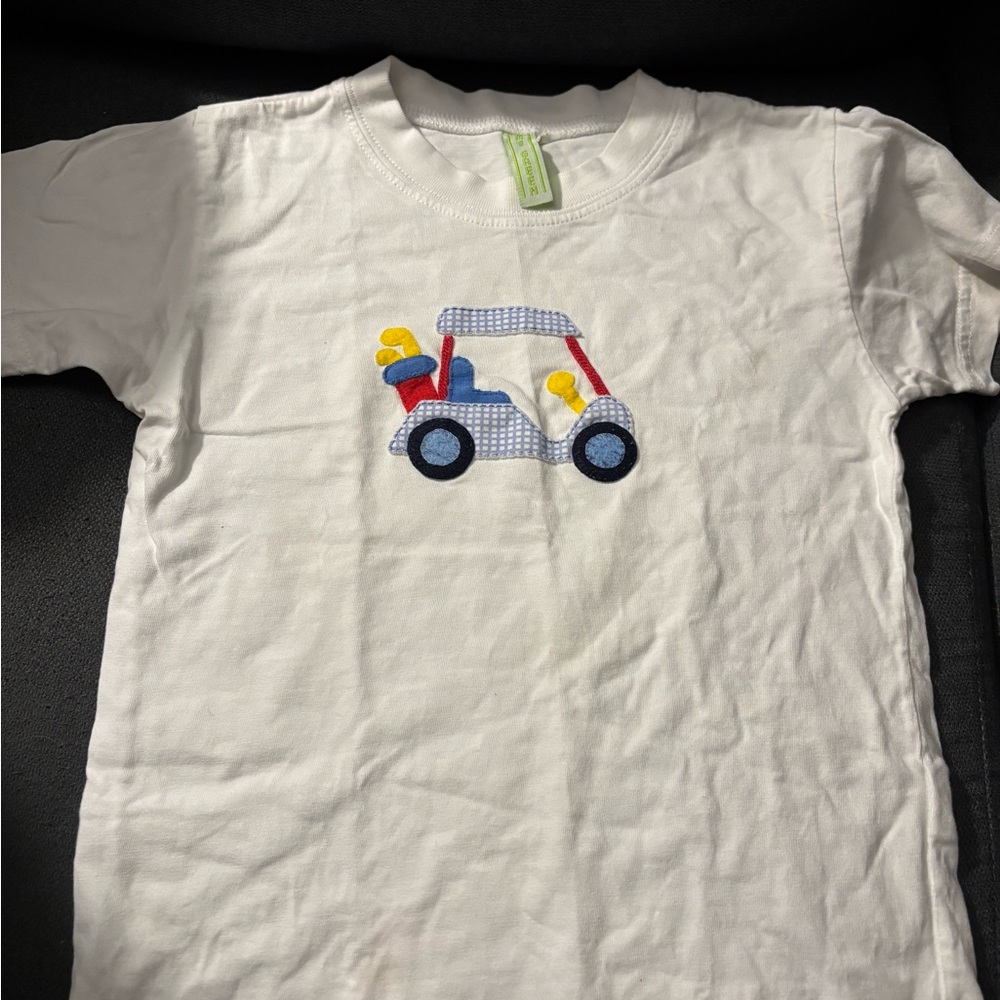 Lime Green 4T Kids White Short Sleeve Tee with Golf Cart Design